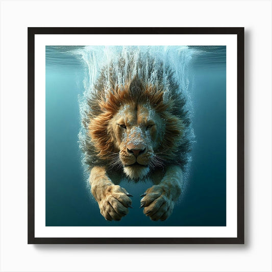 Underwater Lion Art Print Framed Wall Art Poster Canvas Print Picture
