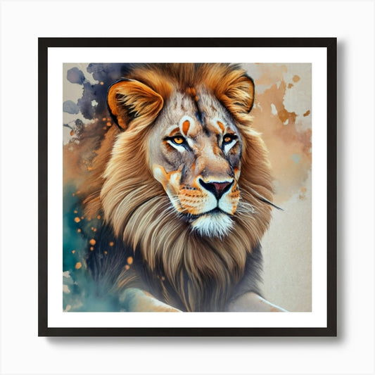 African Savanna Scene A Lion In The Framed Wall Art Poster Canvas Print Picture