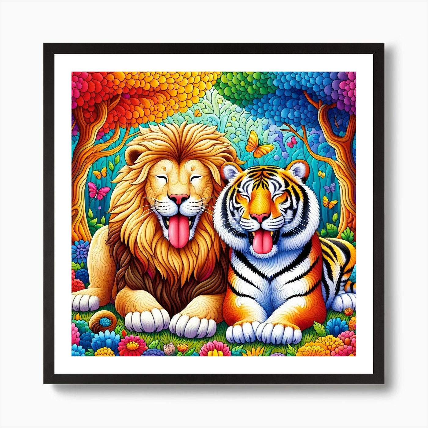 Lion And Tiger 2 Art Print Framed Wall Art Poster Canvas Print Picture