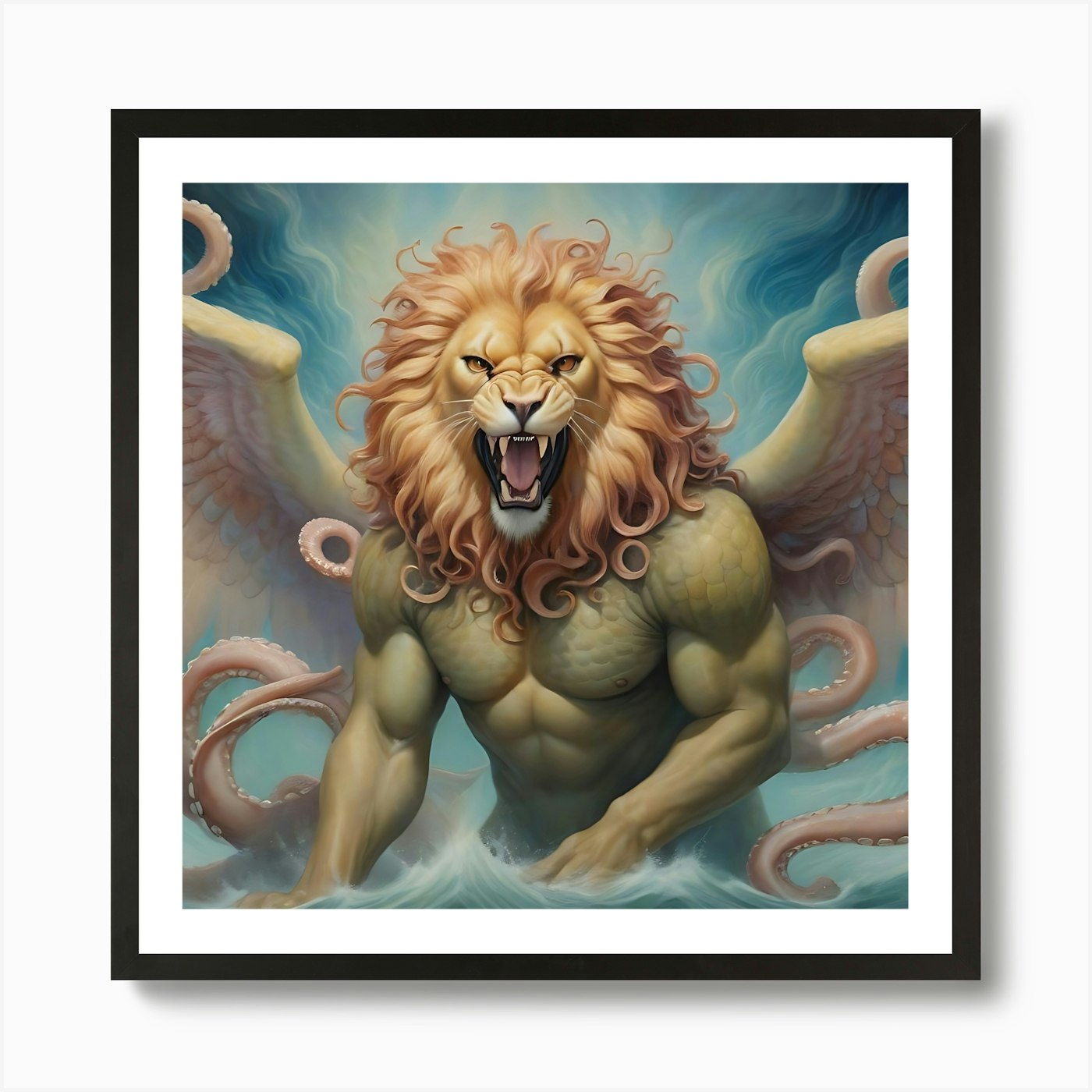 Octopus Lion Art Print Framed Wall Art Poster Canvas Print Picture