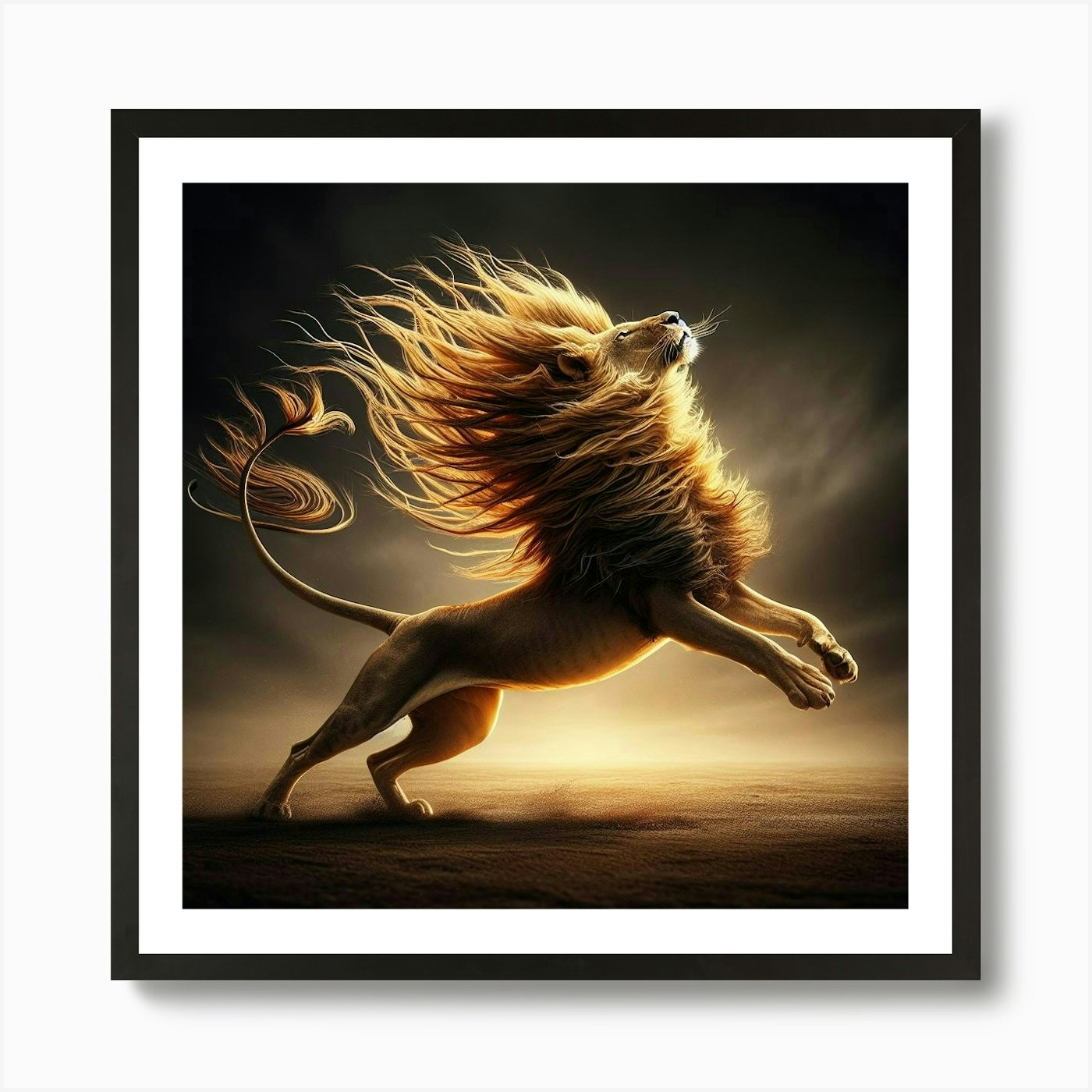 Lion In Flight Art Print Framed Wall Art Poster Canvas Print Picture