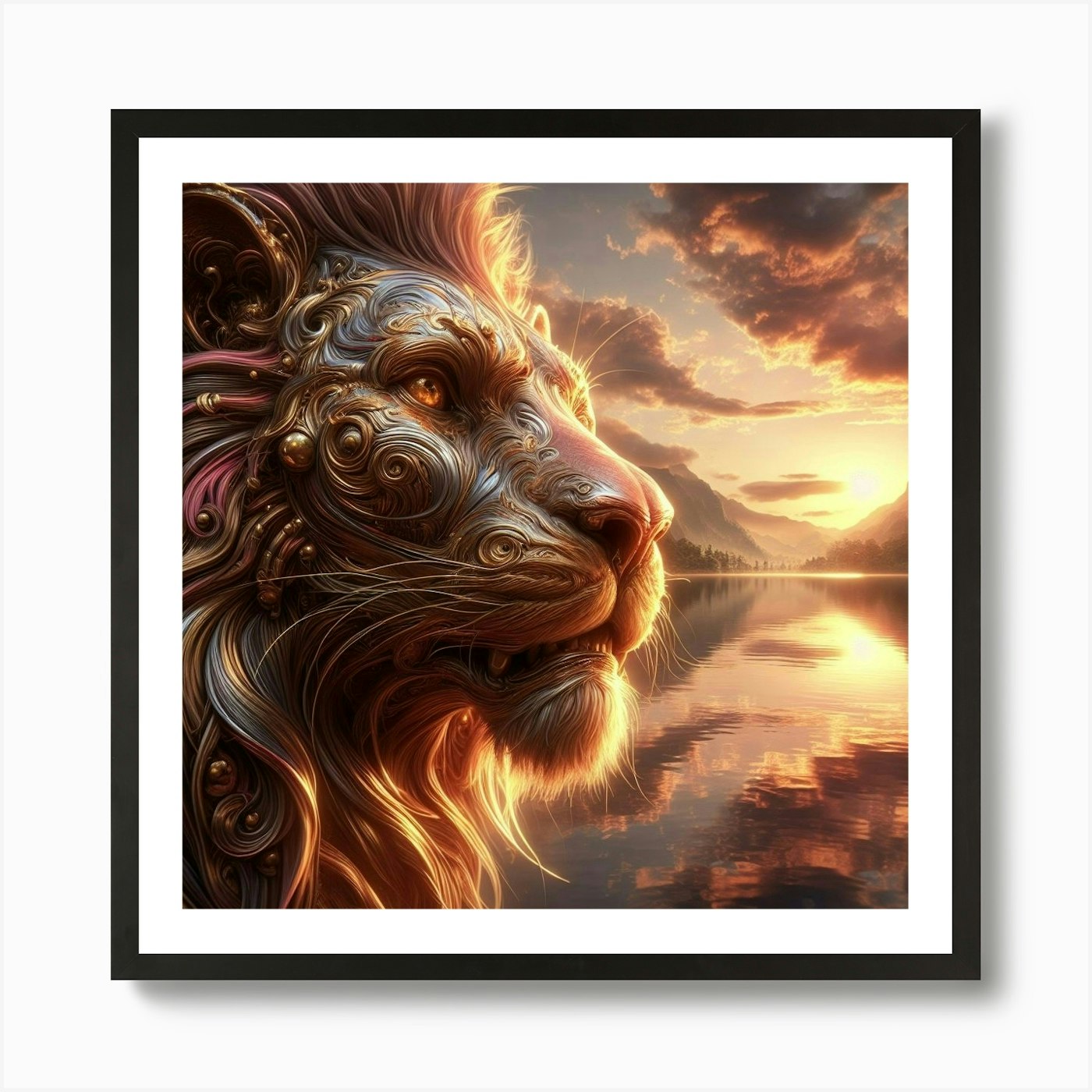 Lion At Sunset Art Print Framed Wall Art Poster Canvas Print Picture
