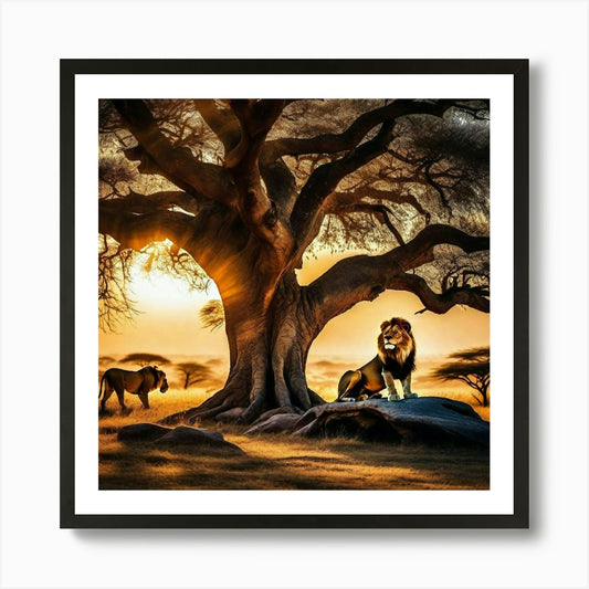 Lions Under The Tree 2 Art Print Framed Wall Art Poster Canvas Print Picture