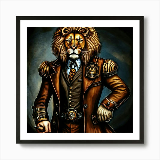 Steampunk Lion In A Suit Art Print Framed Wall Art Poster Canvas Print Picture