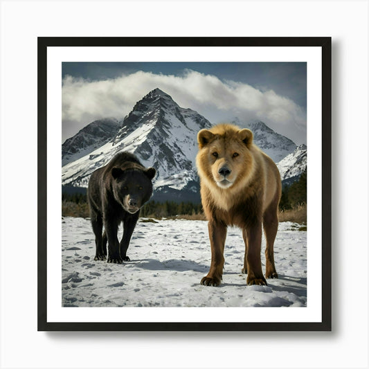 Lion And Bear Art Print Framed Wall Art Poster Canvas Print Picture