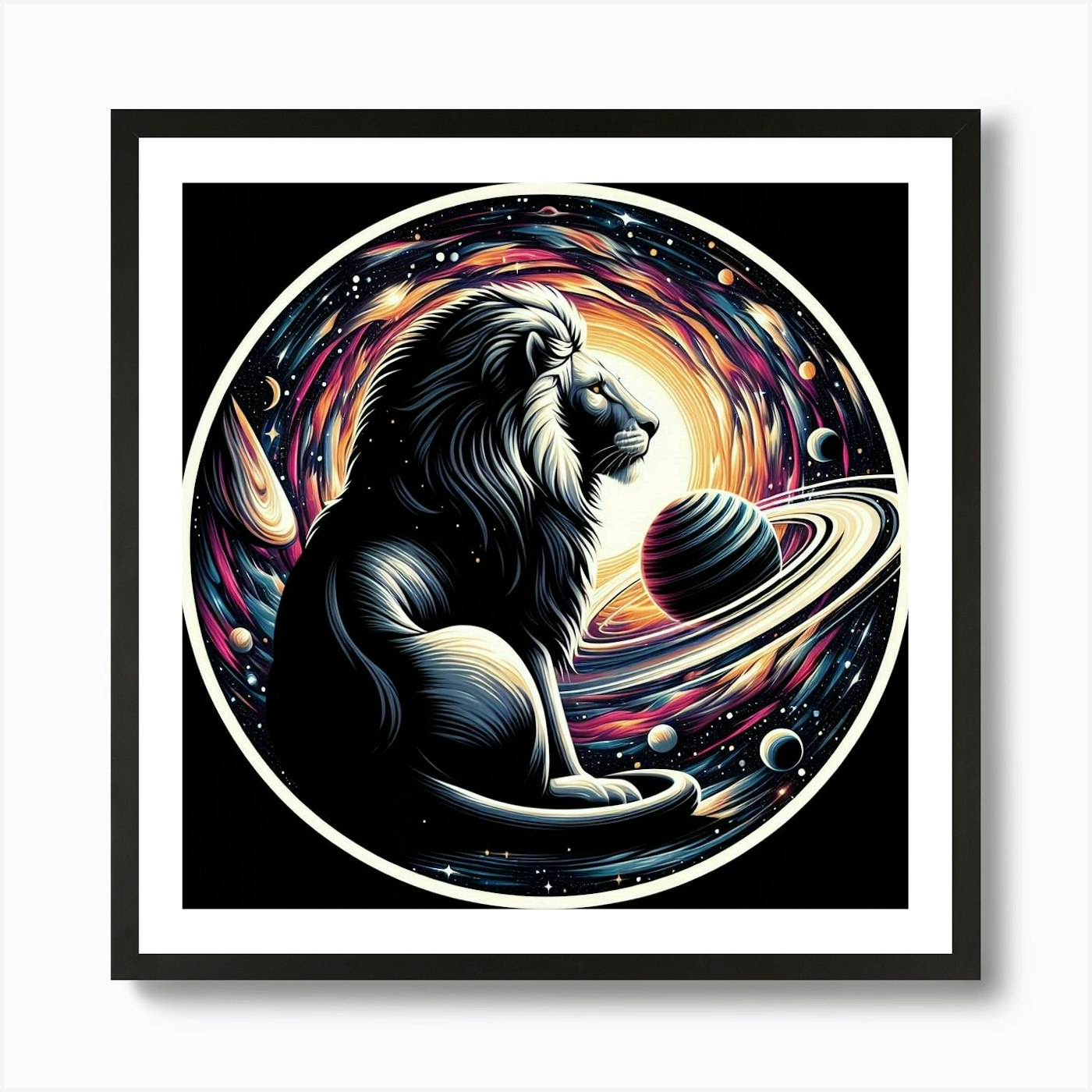 A lion and a cosmic scene 3 Art Pri Framed Wall Art Poster Canvas Print Picture