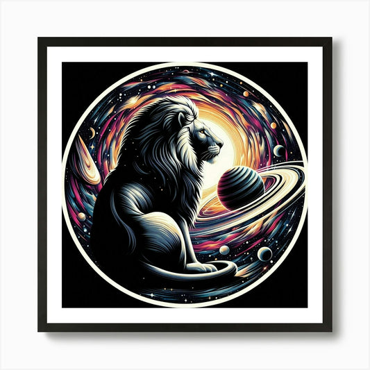 A lion and a cosmic scene 3 Art Pri Framed Wall Art Poster Canvas Print Picture