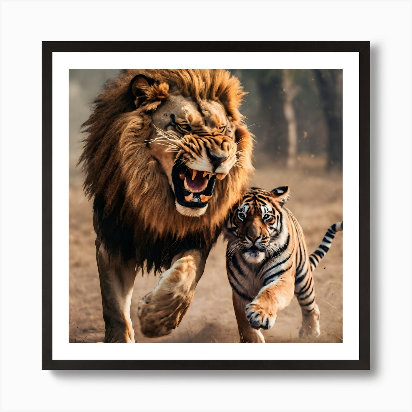 Lion And Tiger Art Print Framed Wall Art Poster Canvas Print Picture
