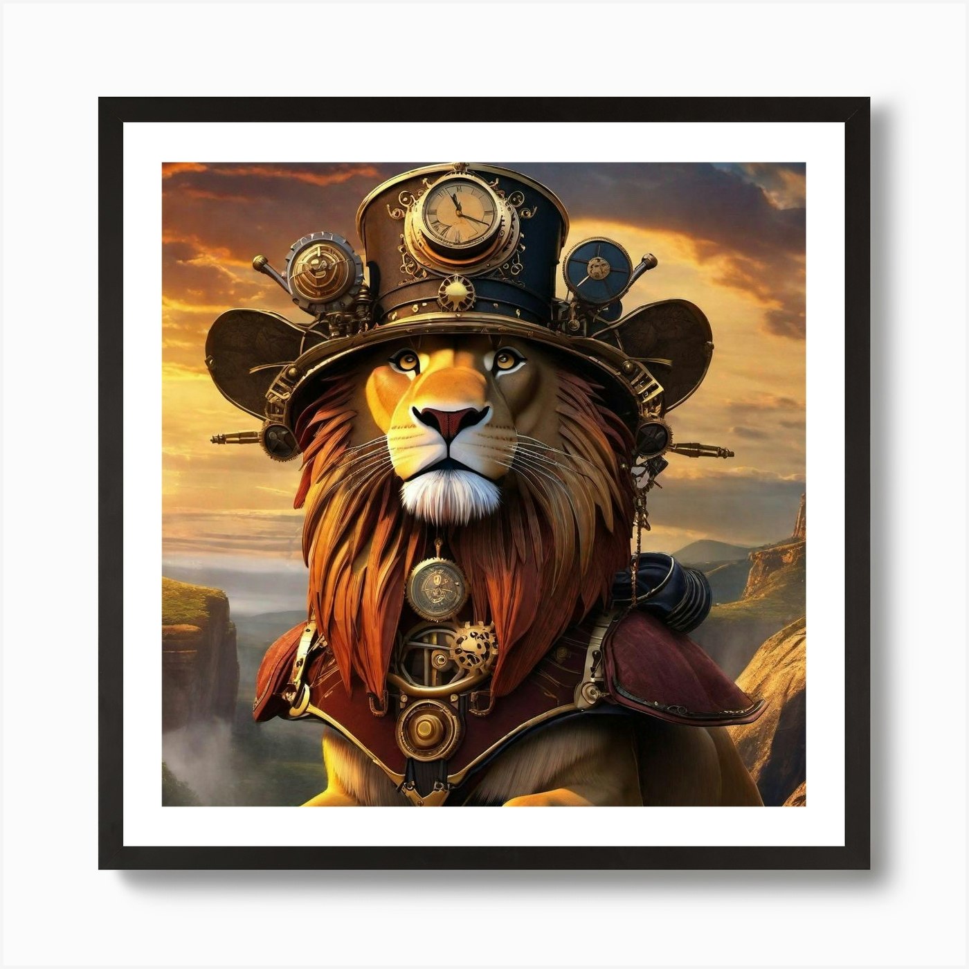 Steampunk Lion 4 Art Print Framed Wall Art Poster Canvas Print Picture