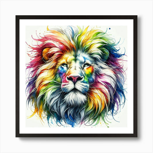 A rainbow-coloured lion Art Print Framed Wall Art Poster Canvas Print Picture