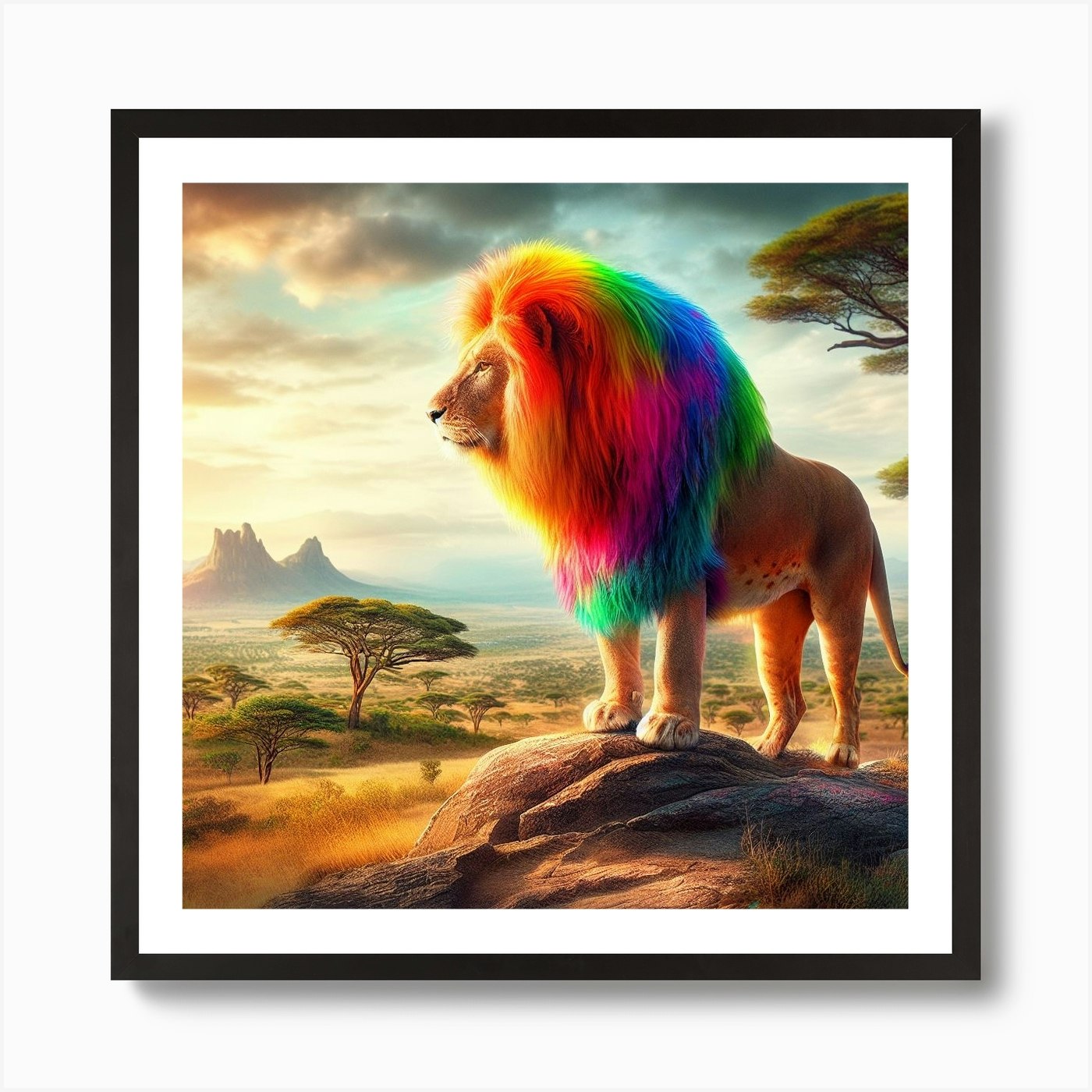 Rainbow Lion Art Print Framed Wall Art Poster Canvas Print Picture