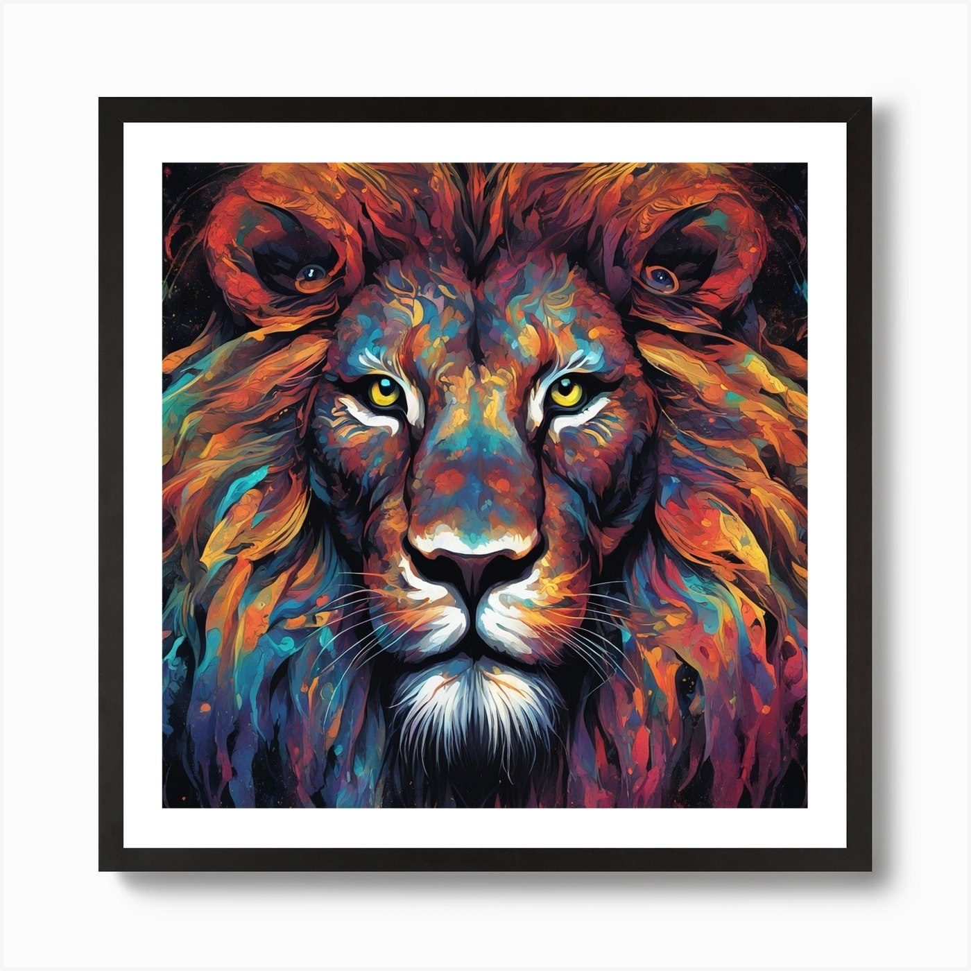 Mesmerizing Lion With Luminous Eyes Framed Wall Art Poster Canvas Print Picture
