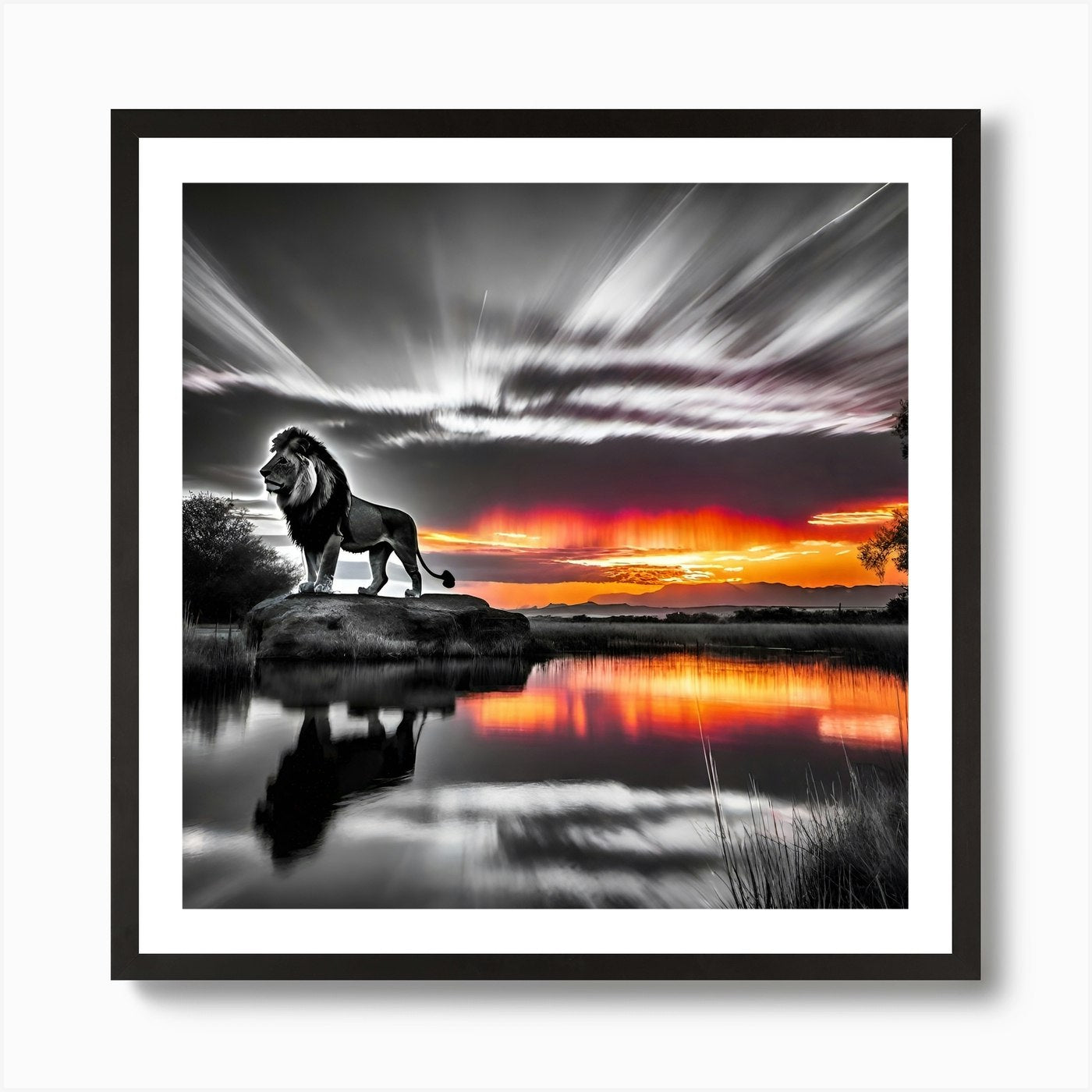 Sunset Lion 1 Art Print Framed Wall Art Poster Canvas Print Picture