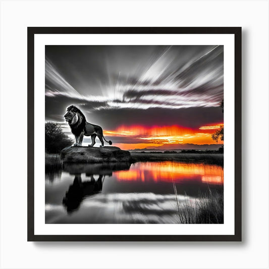 Sunset Lion 1 Art Print Framed Wall Art Poster Canvas Print Picture