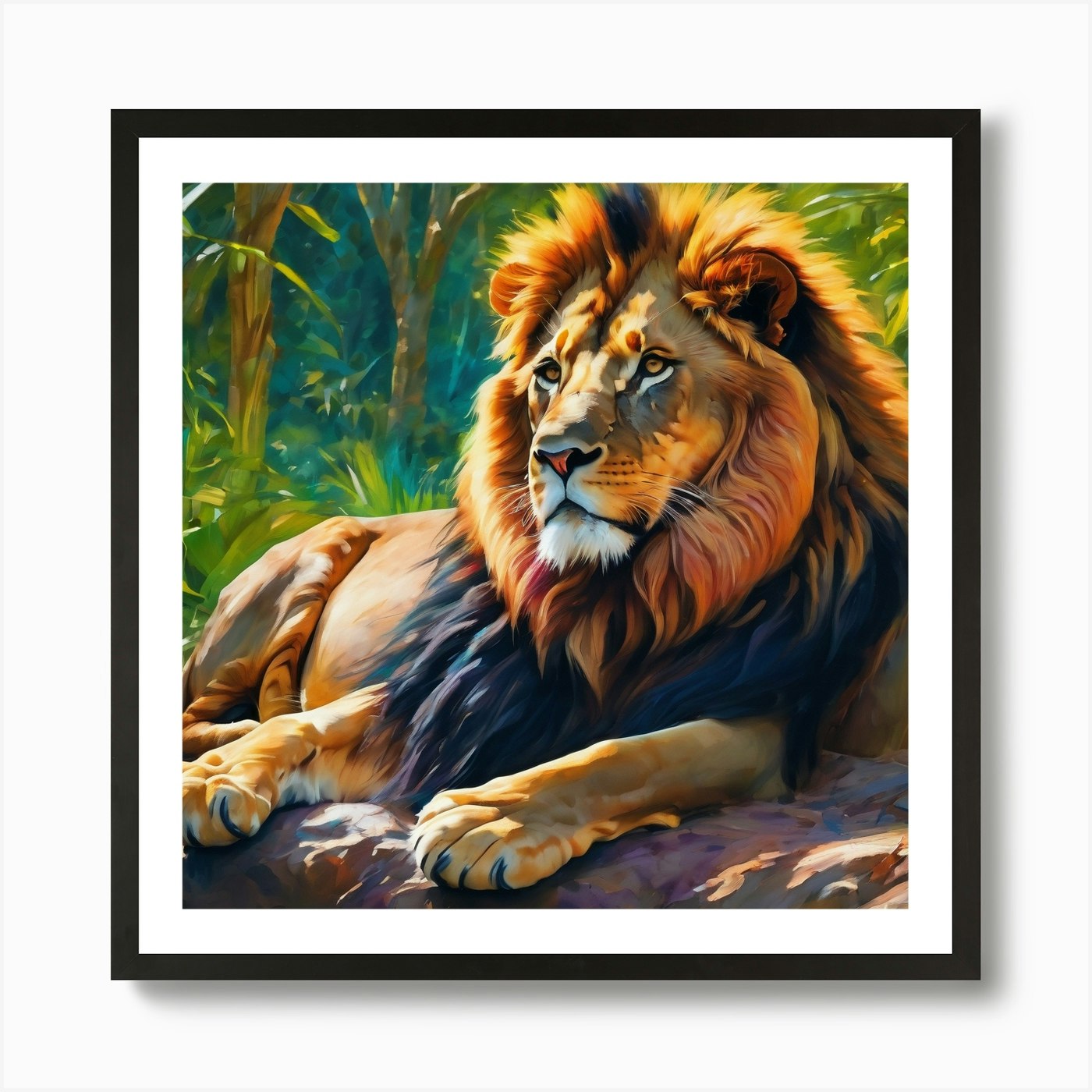 Savanna lion discovers artistic tal Framed Wall Art Poster Canvas Print Picture