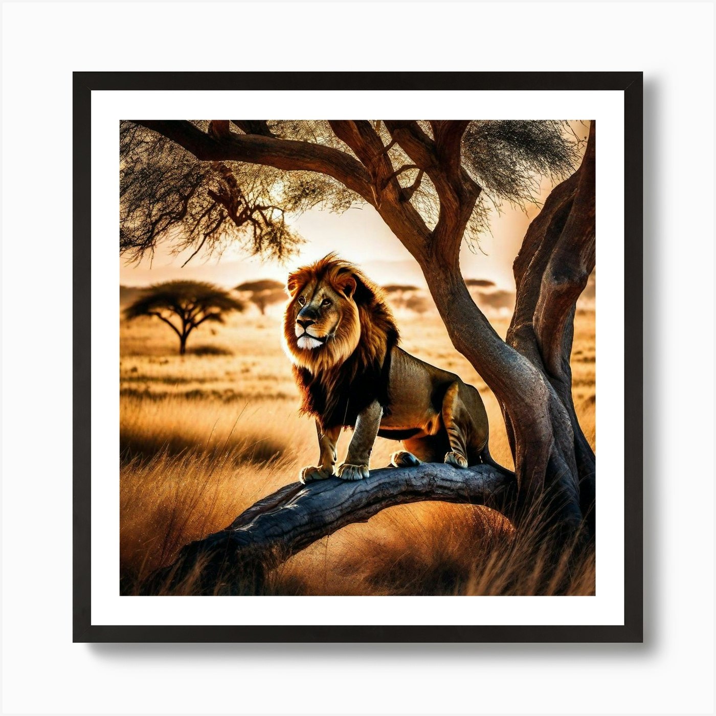 Lion In The Savannah 29 Art Print Framed Wall Art Poster Canvas Print Picture
