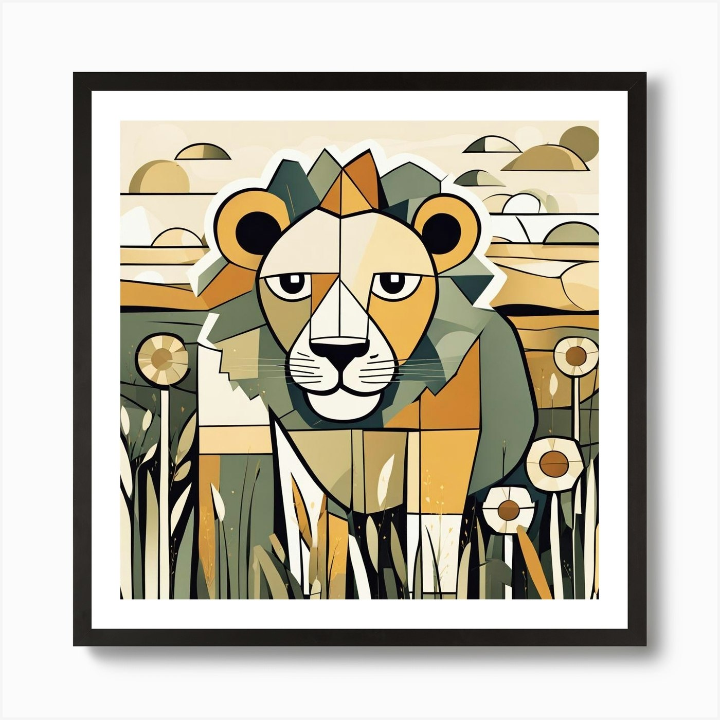 Lion In The Grass Art Print Framed Wall Art Poster Canvas Print Picture