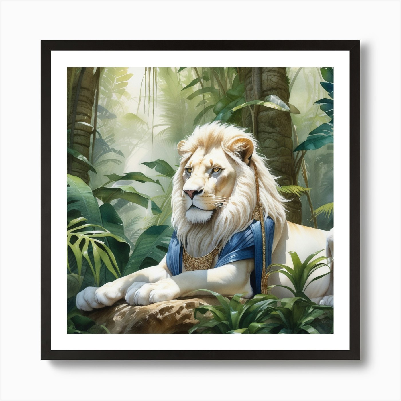 King Lion Jungle art Watercolor Art Framed Wall Art Poster Canvas Print Picture