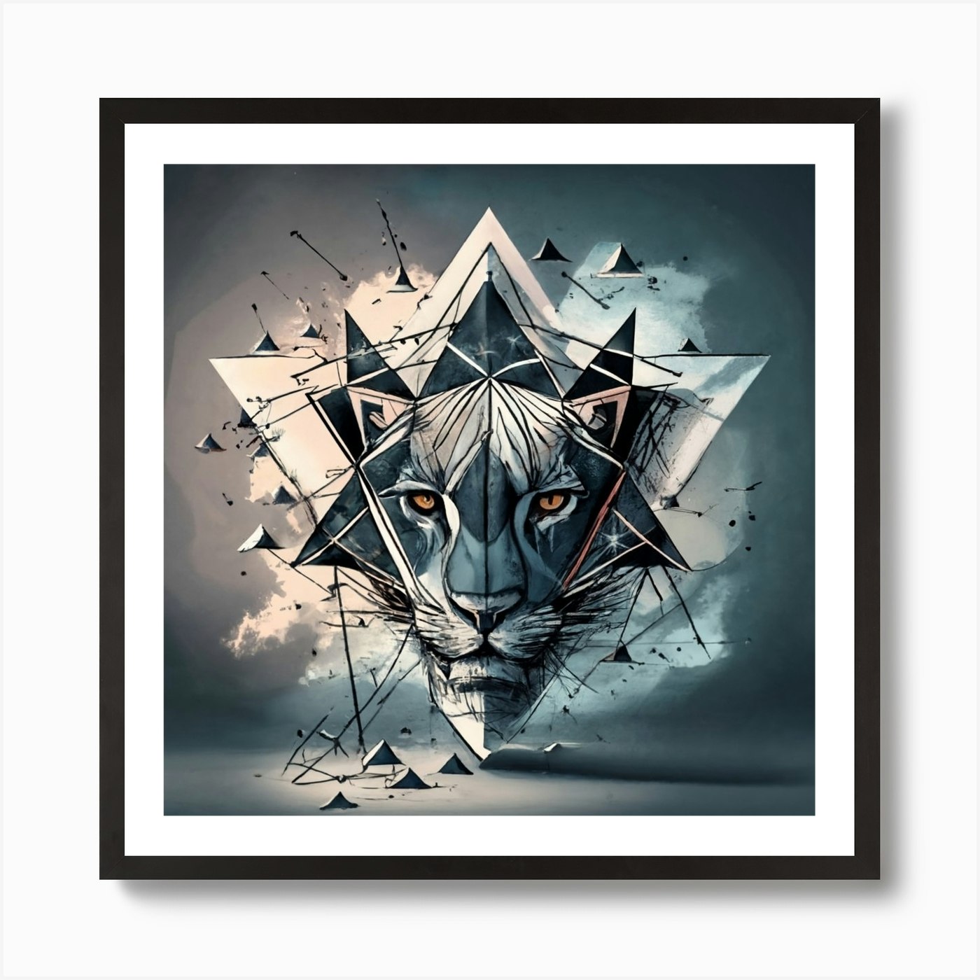 Geometric Lion Head Art Print Framed Wall Art Poster Canvas Print Picture
