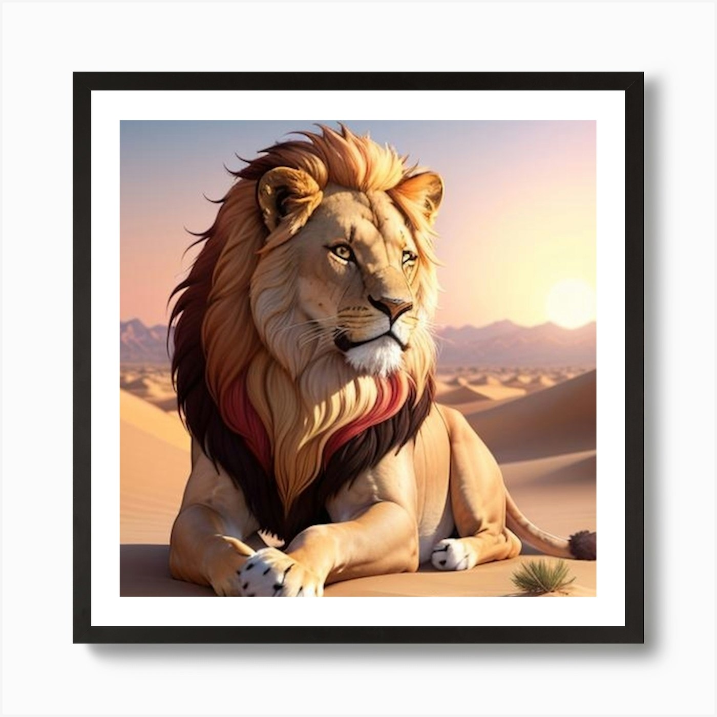 Lion In The Desert 1 Art Print Framed Wall Art Poster Canvas Print Picture