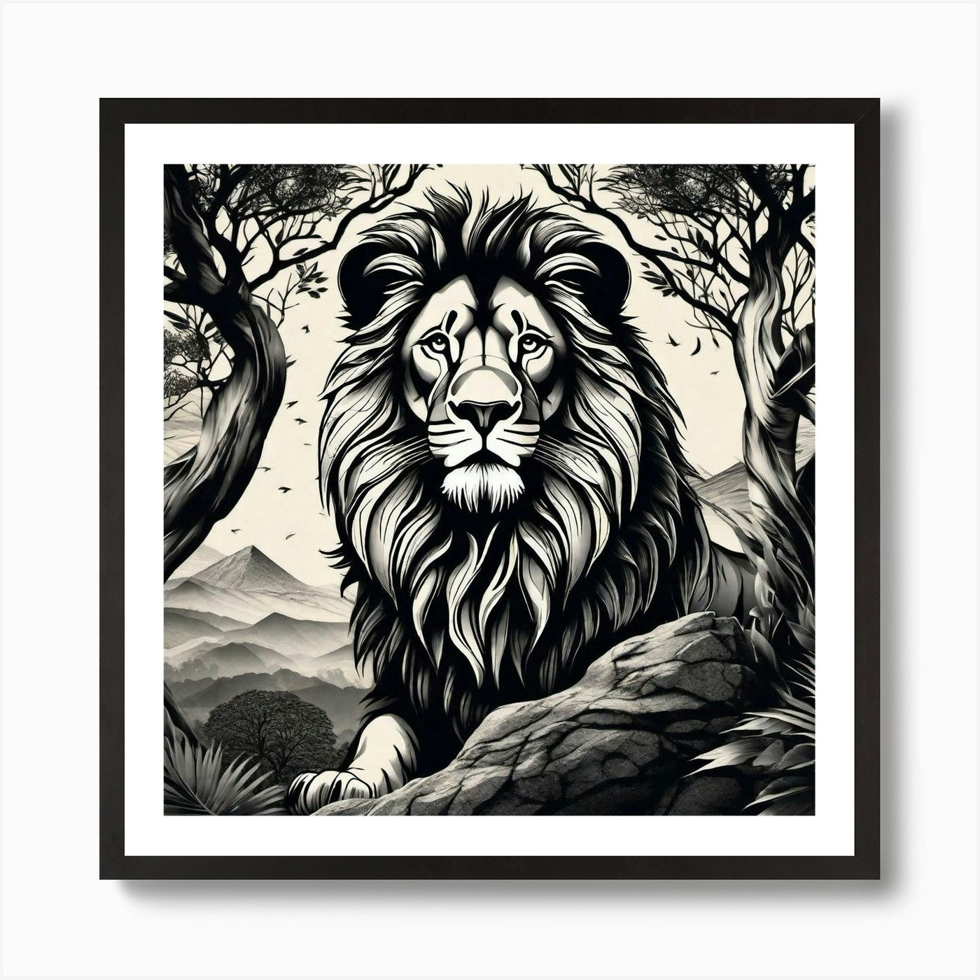 Lion In The Forest 62 Art Print Framed Wall Art Poster Canvas Print Picture
