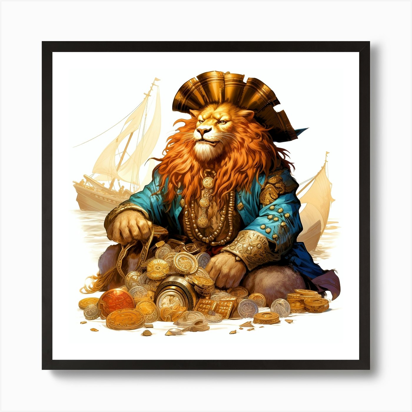 Pirate Lion 1 Art Print Framed Wall Art Poster Canvas Print Picture
