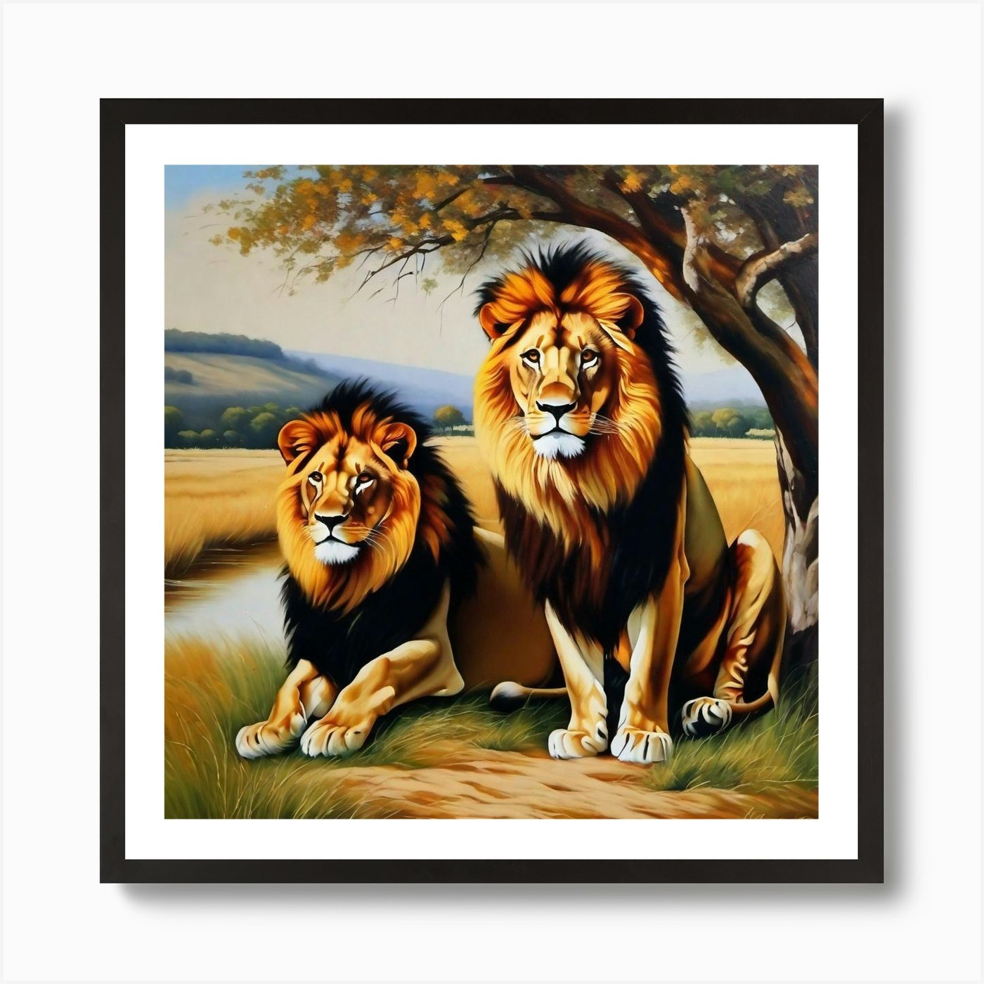 Lions By The River Art Print Framed Wall Art Poster Canvas Print Picture