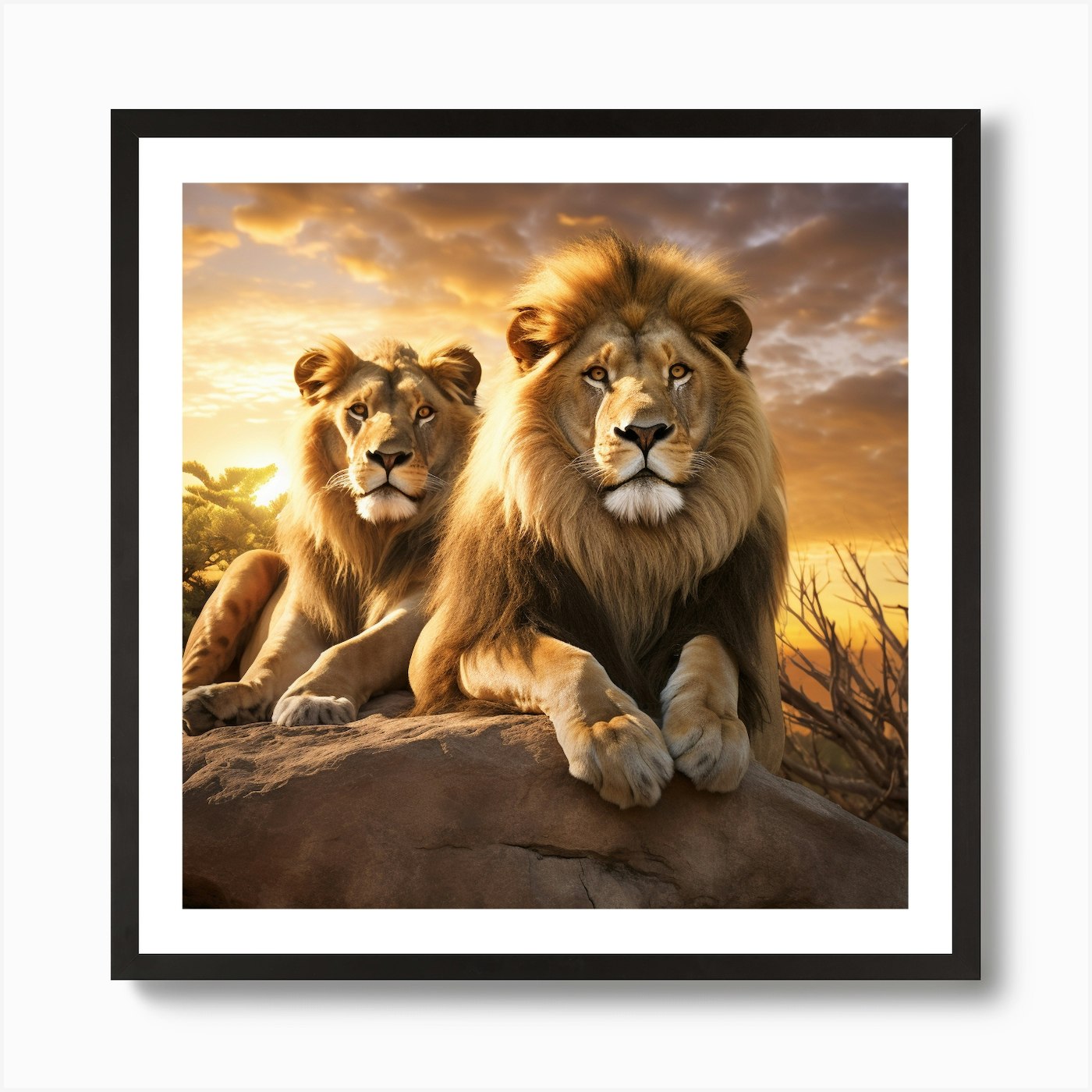 Lions At Sunset 1 Art Print Framed Wall Art Poster Canvas Print Picture