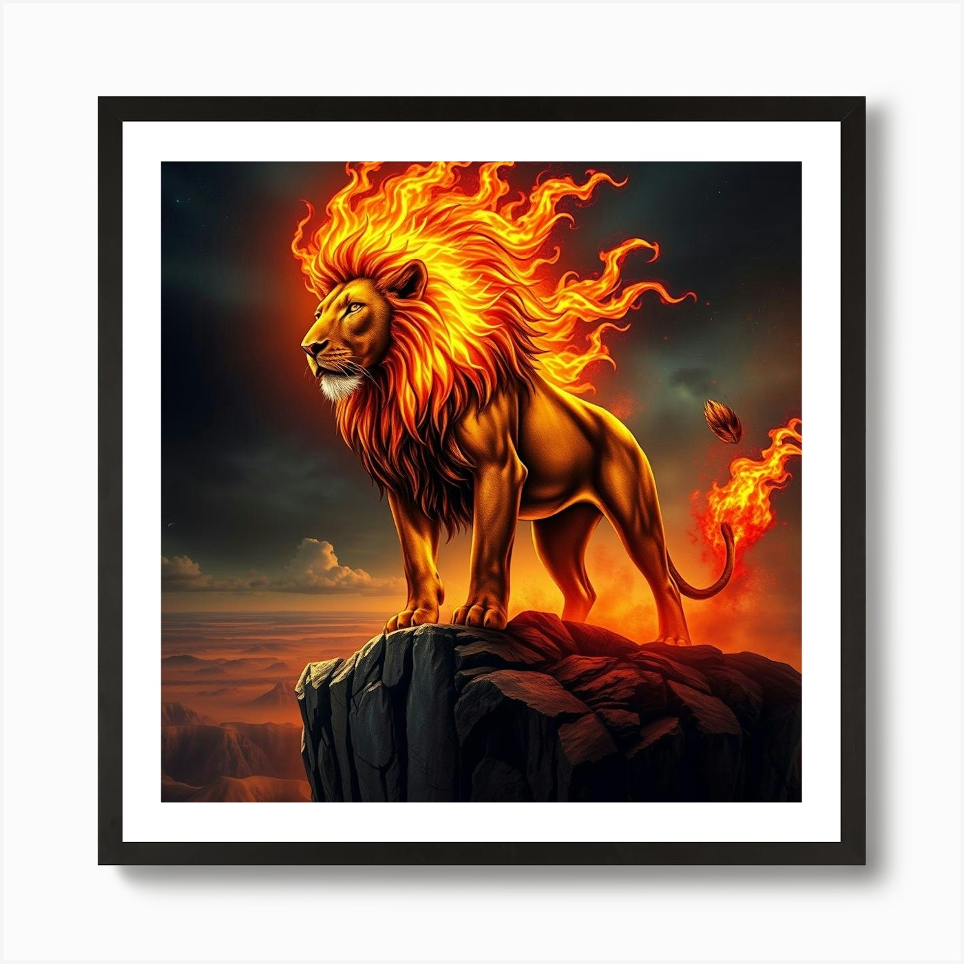 Lion On Fire 1 Art Print Framed Wall Art Poster Canvas Print Picture