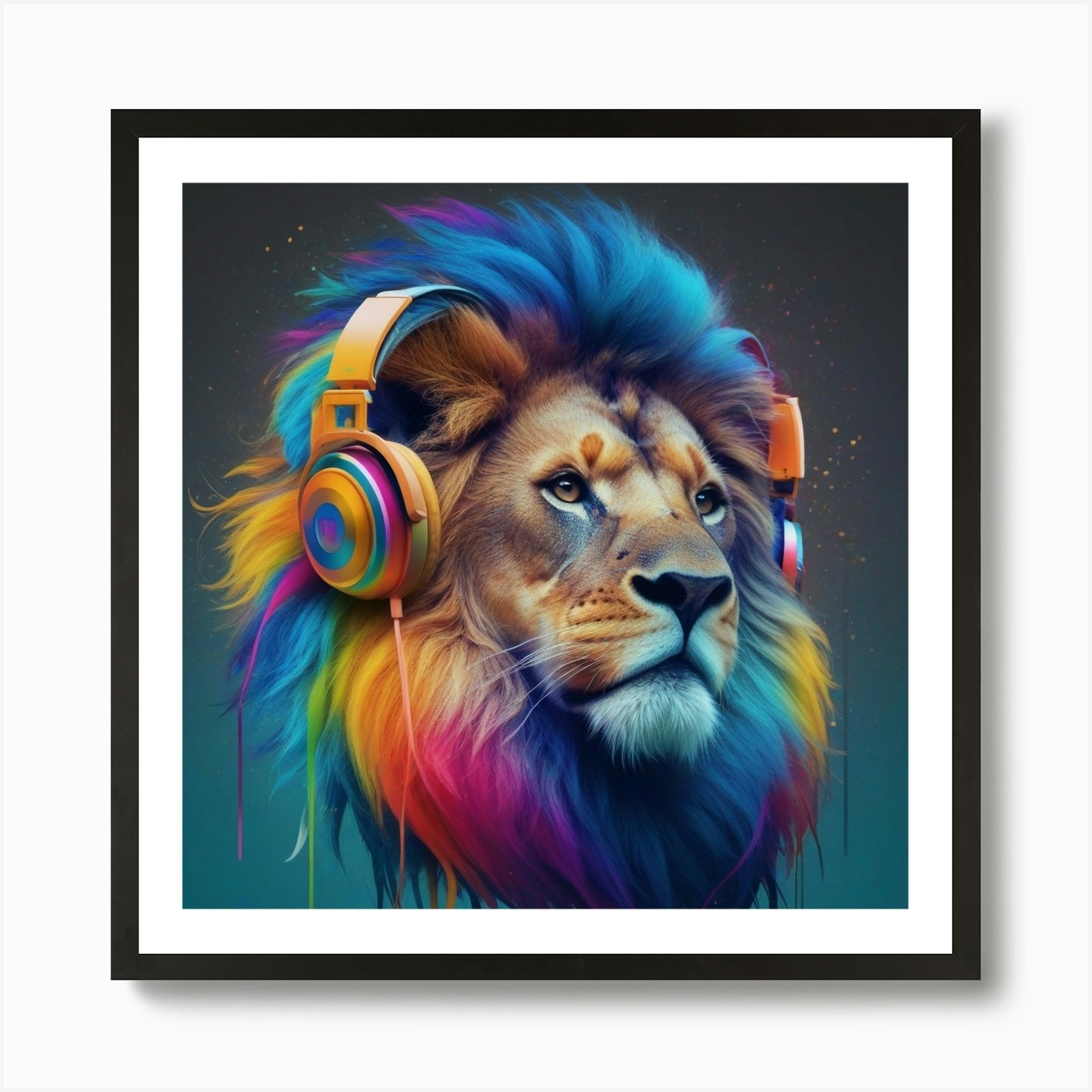Lion With Headphones Art Print Framed Wall Art Poster Canvas Print Picture
