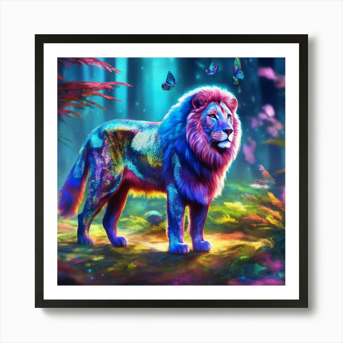 Lion In The Forest Art Print Framed Wall Art Poster Canvas Print Picture