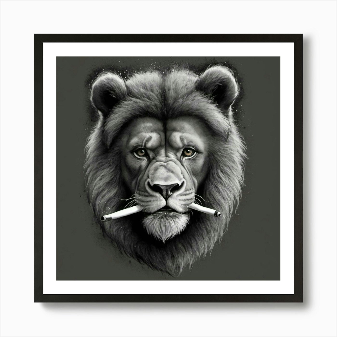 Lion With Cigarette Art Print Framed Wall Art Poster Canvas Print Picture