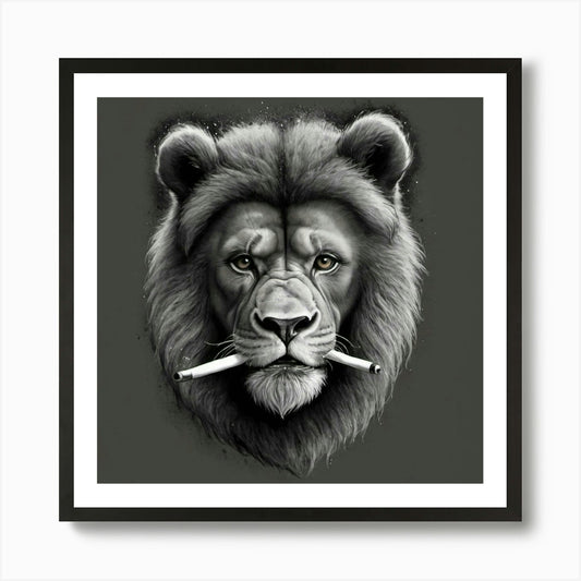 Lion With Cigarette Art Print Framed Wall Art Poster Canvas Print Picture