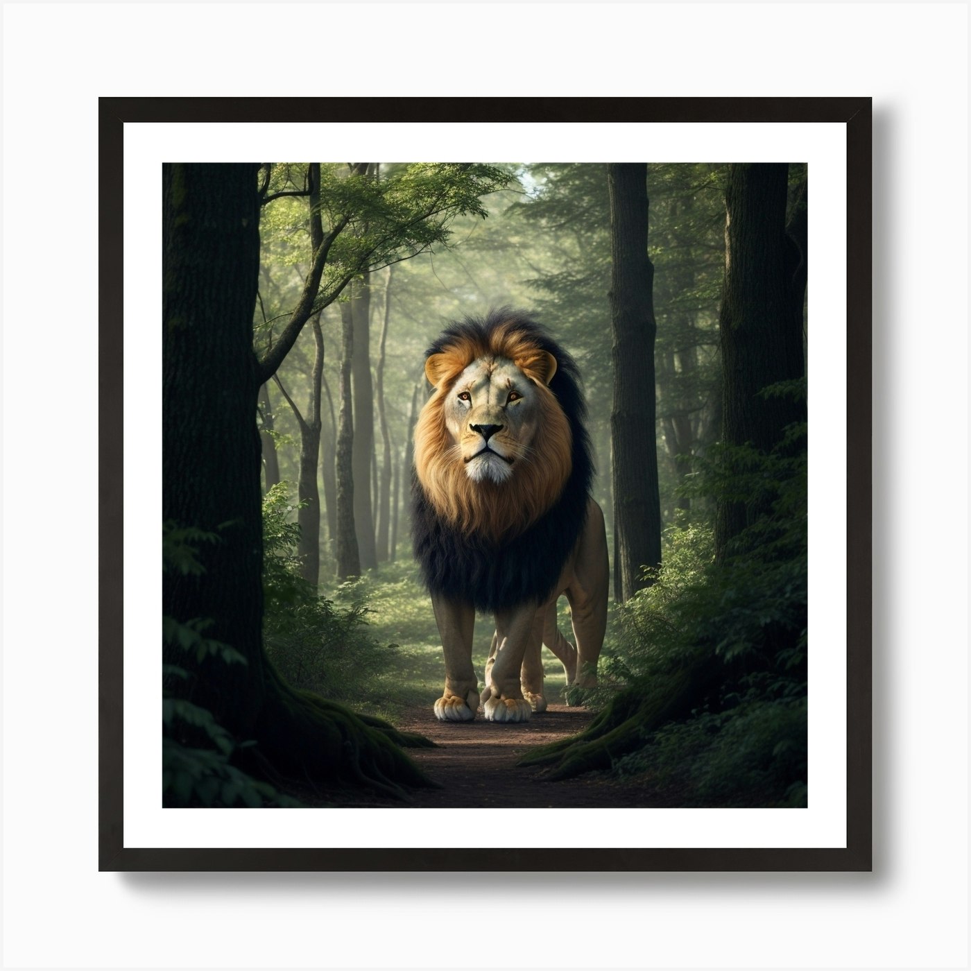 Lion In The Forest Art Print Framed Wall Art Poster Canvas Print Picture