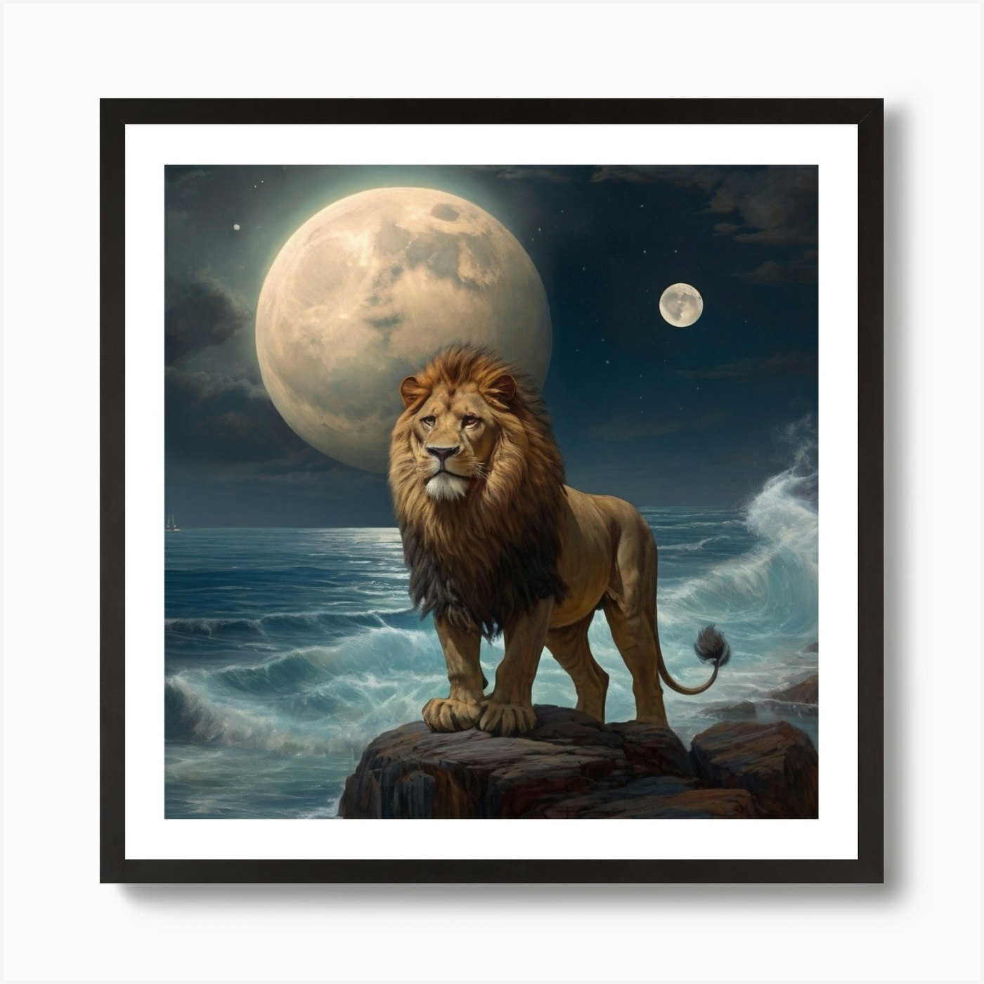 Lion At Night Art Print Framed Wall Art Poster Canvas Print Picture