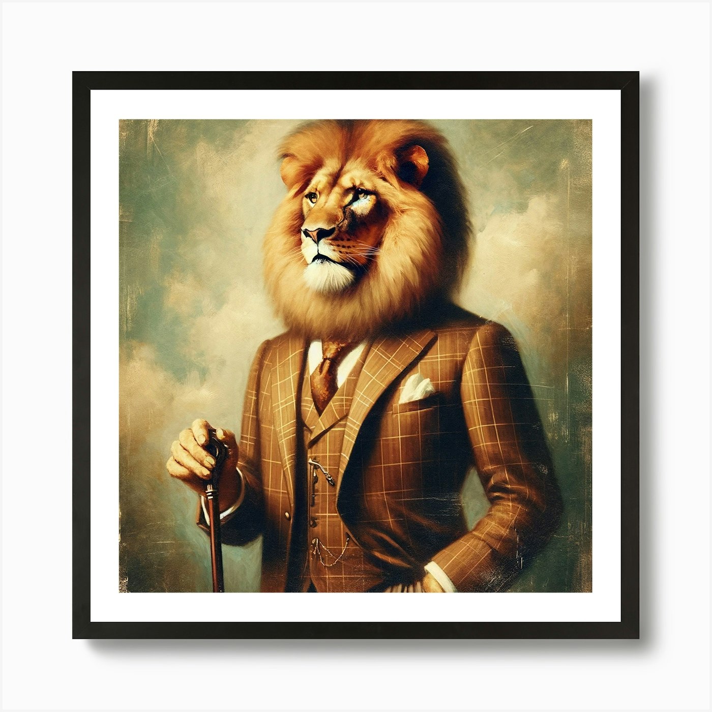 Lion In A Suit Art Print Framed Wall Art Poster Canvas Print Picture