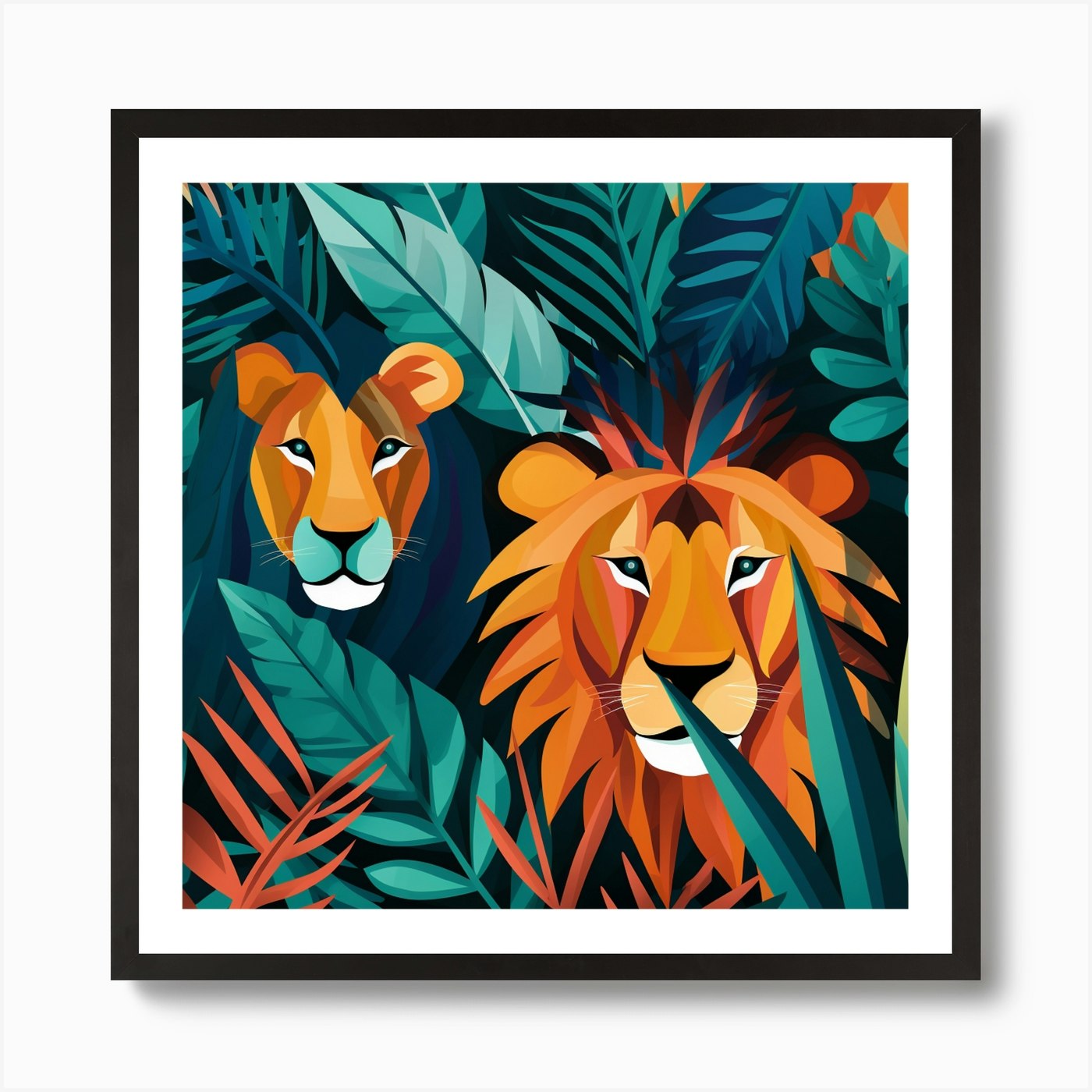 Lions In The Jungle 1 Art Print Framed Wall Art Poster Canvas Print Picture