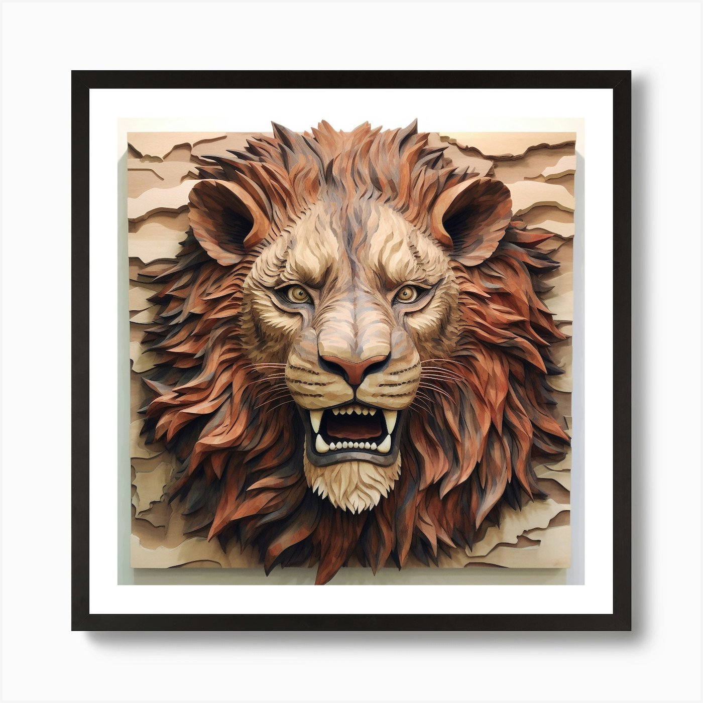 Armadiler Wooden 3d Paint Of Lion F Framed Wall Art Poster Canvas Print Picture