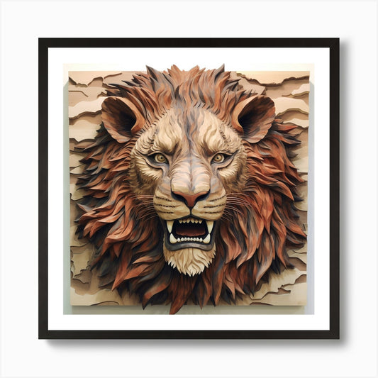 Armadiler Wooden 3d Paint Of Lion F Framed Wall Art Poster Canvas Print Picture