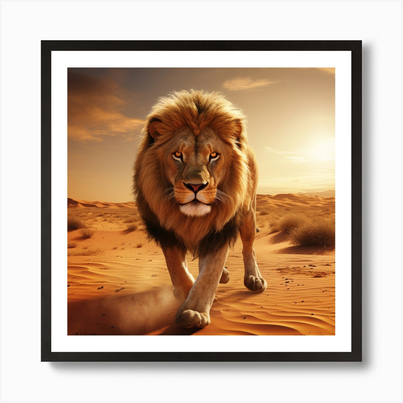 Lion In The Desert Art Print Framed Wall Art Poster Canvas Print Picture
