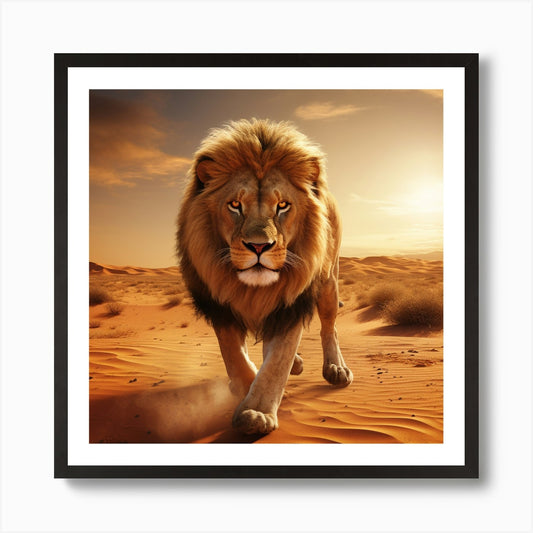 Lion In The Desert Art Print Framed Wall Art Poster Canvas Print Picture