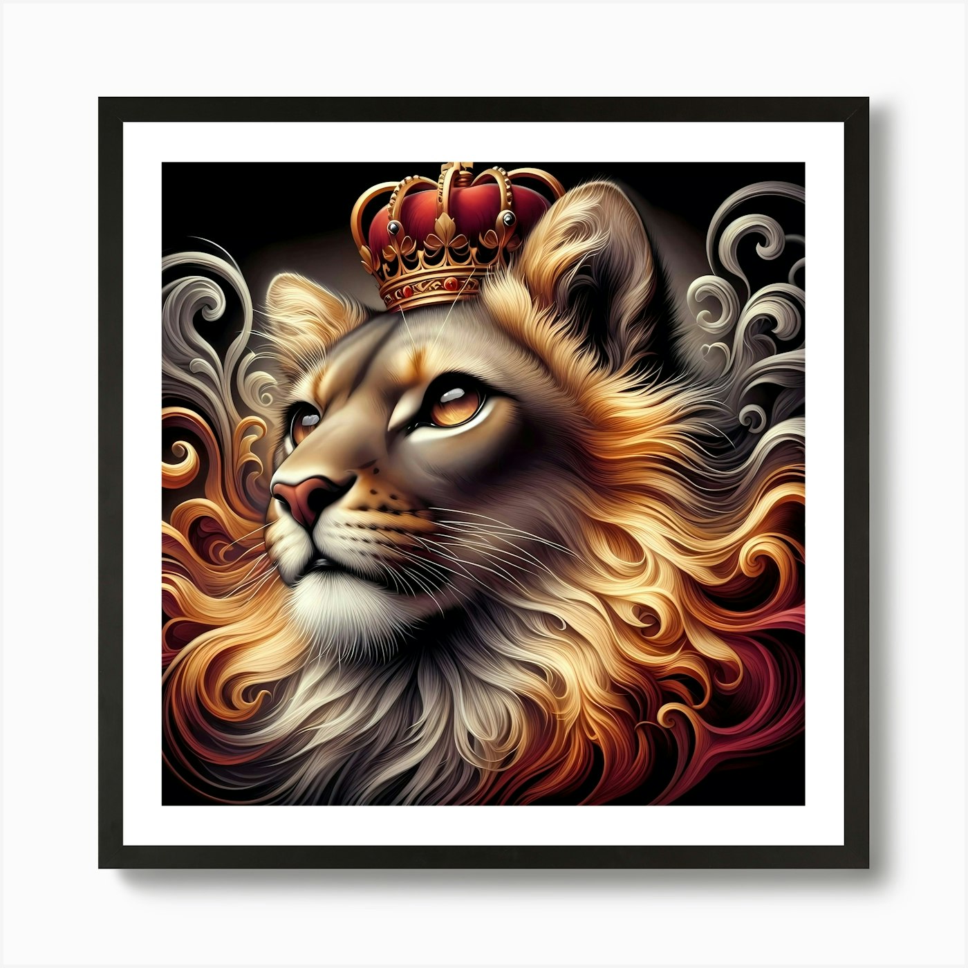 Lion With Crown Art Print Framed Wall Art Poster Canvas Print Picture
