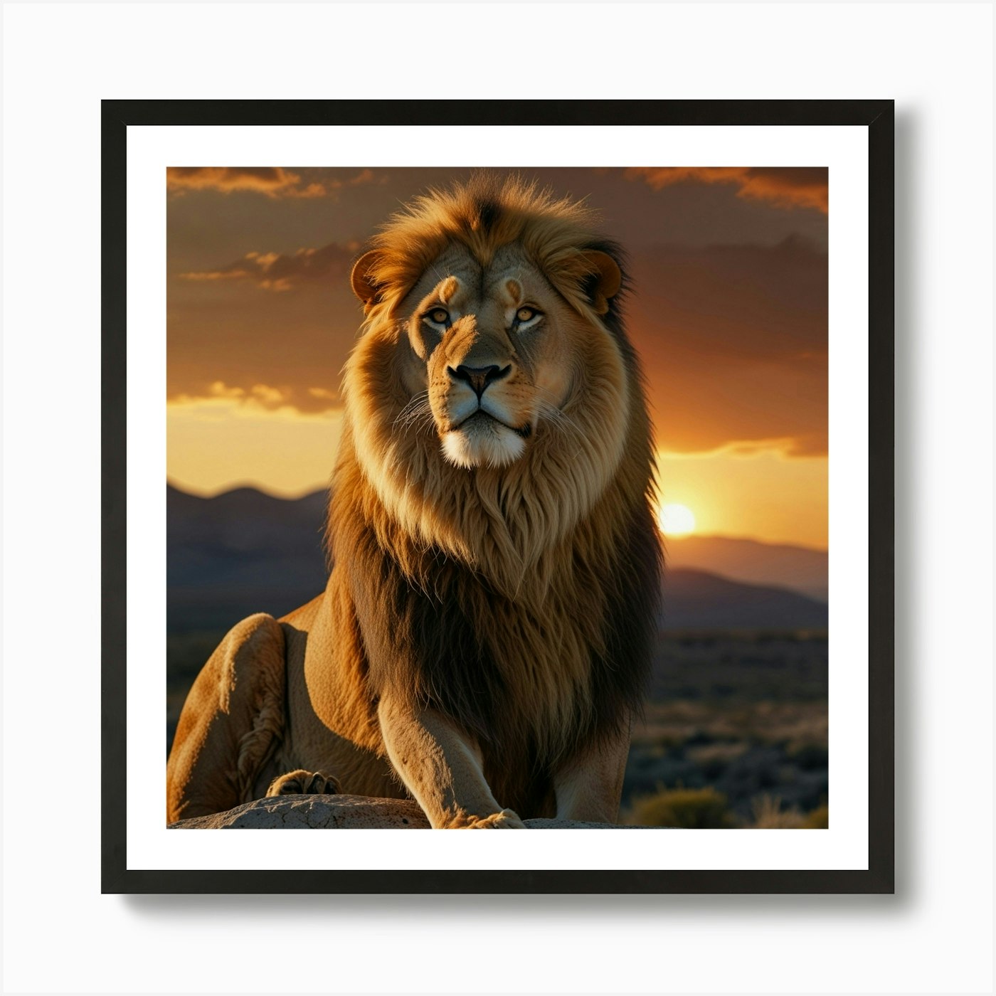 Lion At Sunset 6 Art Print Framed Wall Art Poster Canvas Print Picture