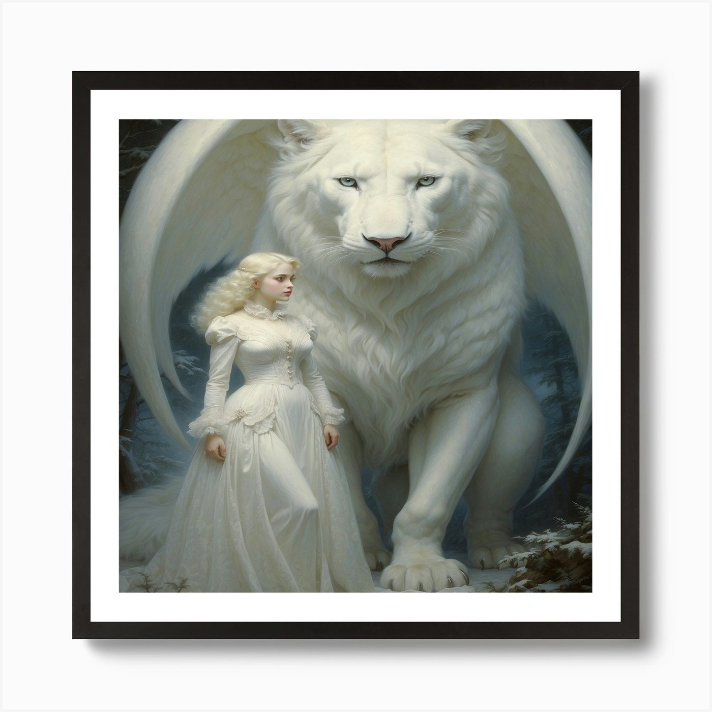 White Lion Art Print Framed Wall Art Poster Canvas Print Picture