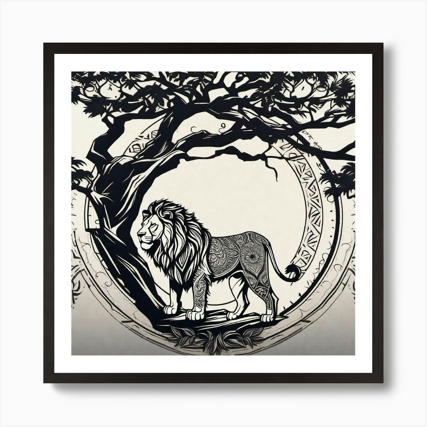 Lion And Tree 6 Art Print Framed Wall Art Poster Canvas Print Picture