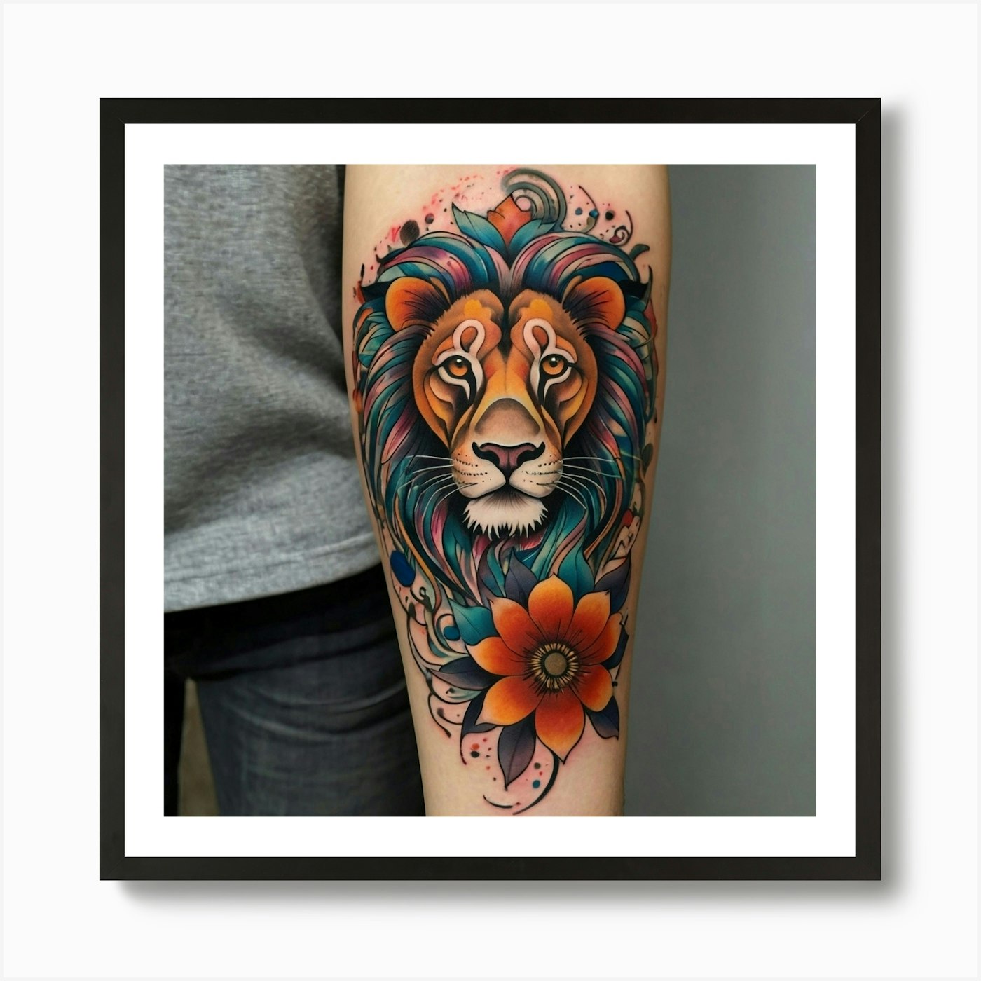 Colorful Lion Tattoo Art Print Framed Wall Art Poster Canvas Print Picture