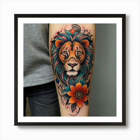 Colorful Lion Tattoo Art Print Framed Wall Art Poster Canvas Print Picture