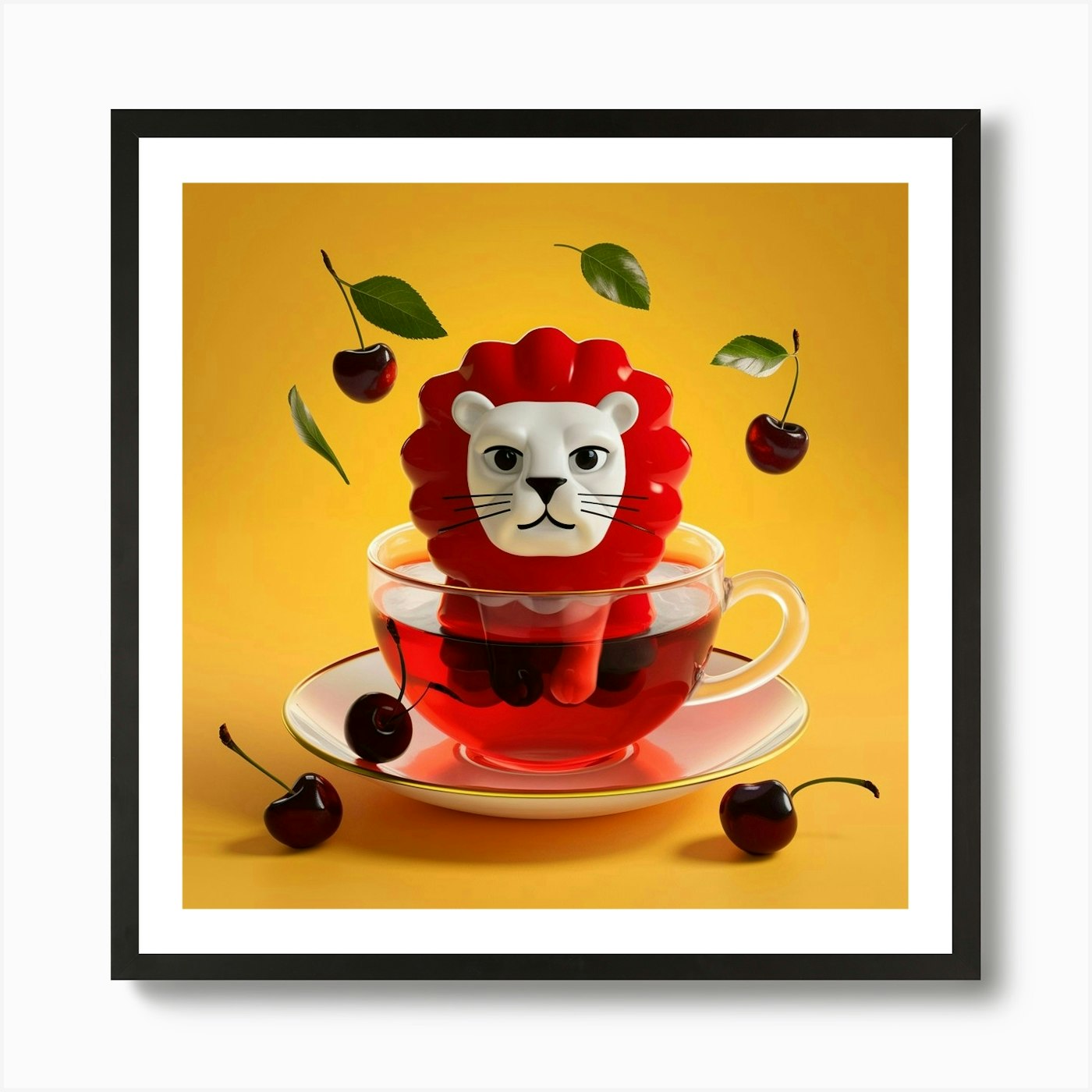 Lion In A Cup Of Tea 1 Art Print Framed Wall Art Poster Canvas Print Picture