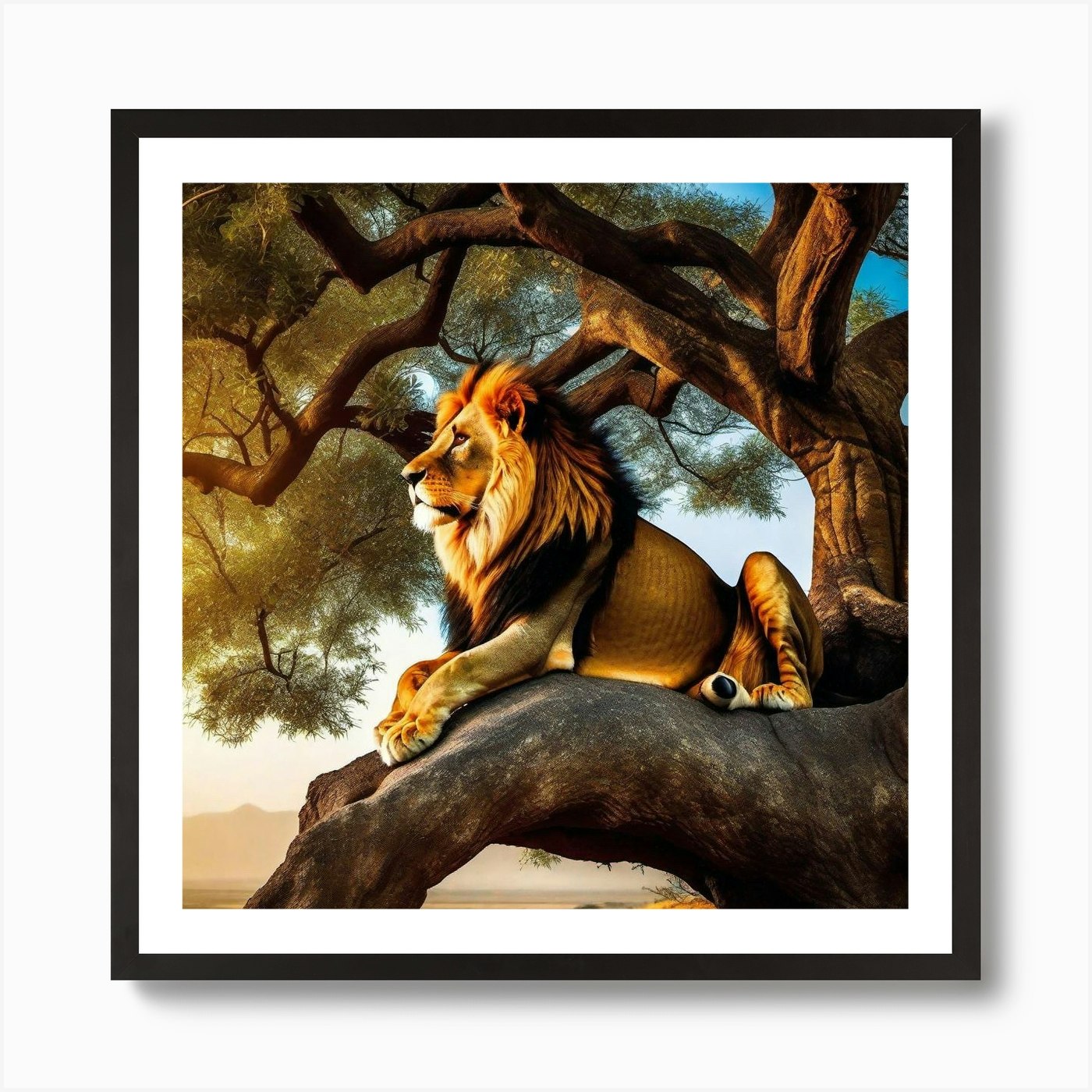 Lion In The Tree 16 Art Print Framed Wall Art Poster Canvas Print Picture