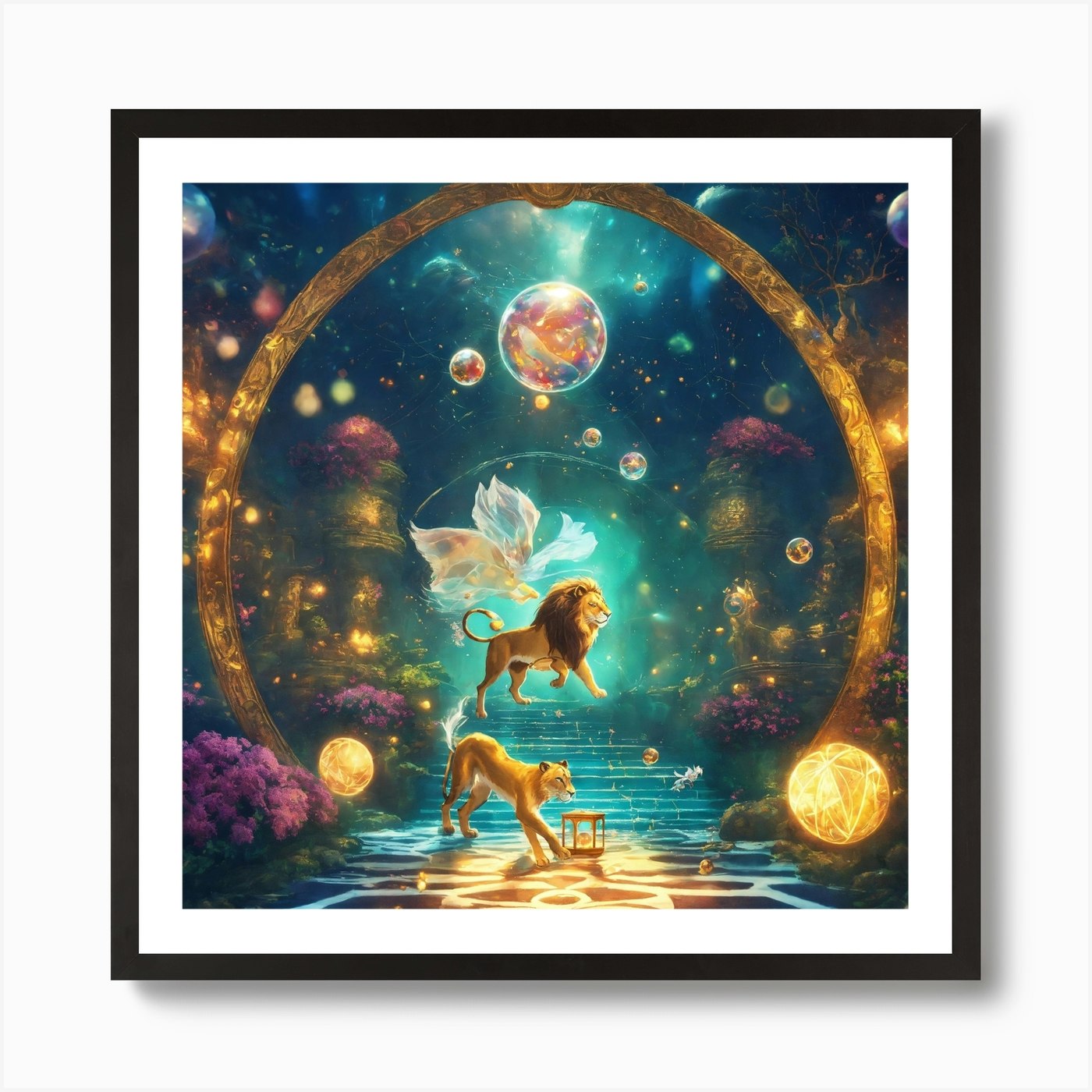 Lion And The Frog Art Print Framed Wall Art Poster Canvas Print Picture